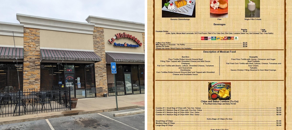 La Michoacana Mexican Restaurant Menu